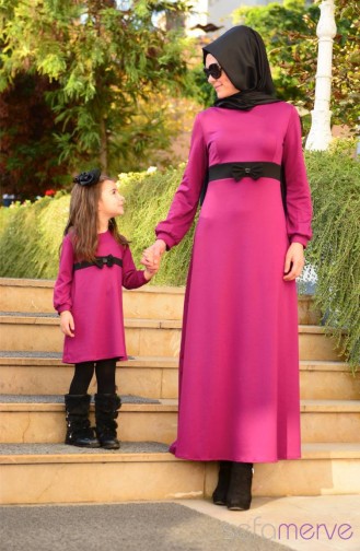 Dilber Tesettür Elbise Anne Kız 4592-01 Eflatun