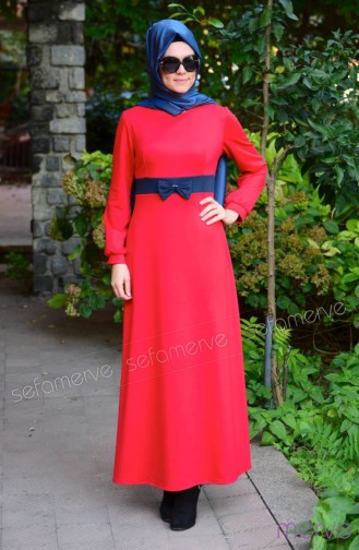 Dilber Tesettür Elbise Anne Kız 4592-02 Kırmızı