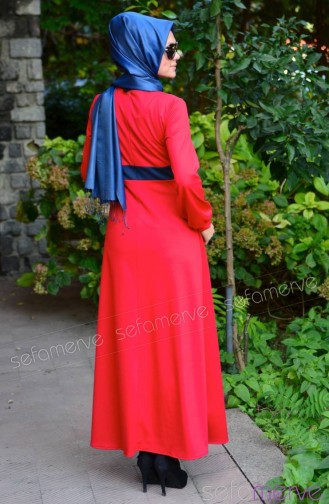 Dilber Tesettür Elbise Anne Kız 4592-02 Kırmızı