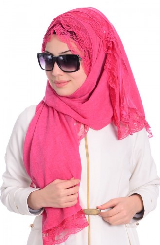 Sefamerve Dantel Cotton Şal 14 Fuşya