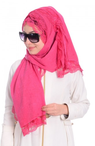 Sefamerve Dantel Cotton Şal 14 Fuşya