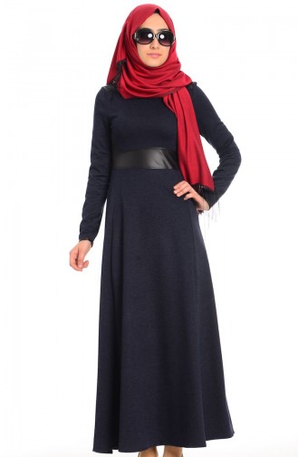 Navy Blue Hijab Dress 7200-03