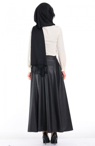 Deri Mevlana Tesettür Etekler 0472-01 Siyah