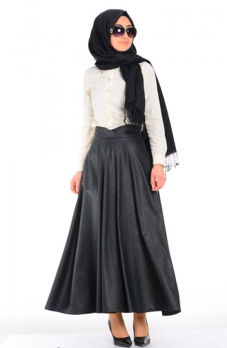 Deri Mevlana Tesettür Etekler 0472-01 Siyah