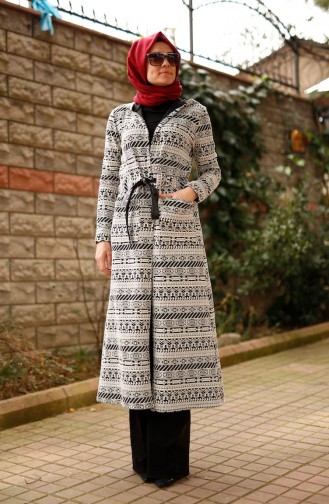Tesettür Hırka 9236-03 Siyah Beyaz
