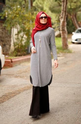Tesettür Tunik HLY 8450-01 Siyah Beyaz