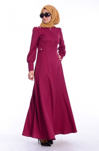 Ameerah Tesettür Elbise 5940-06 Koyu Fuşya