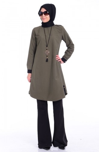 Tesettür Büyük Beden Tunik WB 4848-05 Haki Yeşil
