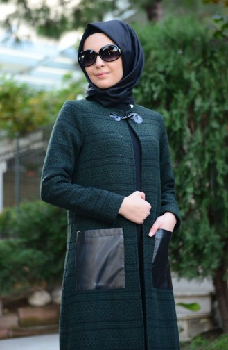 Tesettür Hırka CRN 5111-02 Yeşil Siyah