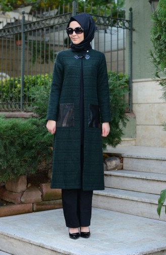 Tesettür Hırka CRN 5111-02 Yeşil Siyah