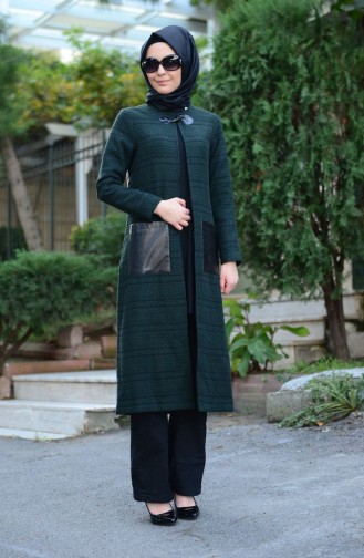 Tesettür Hırka CRN 5111-02 Yeşil Siyah