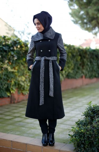 Tesettür Kaban FY 72385-01 Siyah Gri