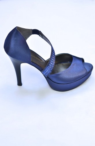 Mammamia Navy Blue Satin Heel Sandal 097 12KA-3055-097