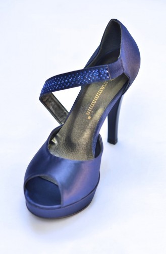 Mammamia Navy Blue Satin Heel Sandal 097 12KA-3055-097