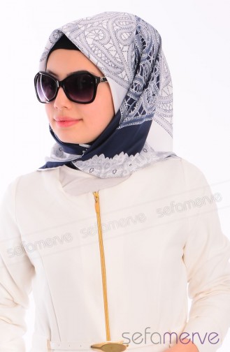 Sefamerve Akasya Scarf 04 Navy-White 04