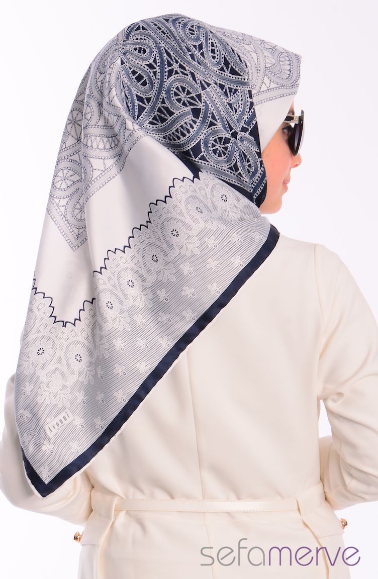 Sefamerve Akasya Scarf 04 Navy-White 04