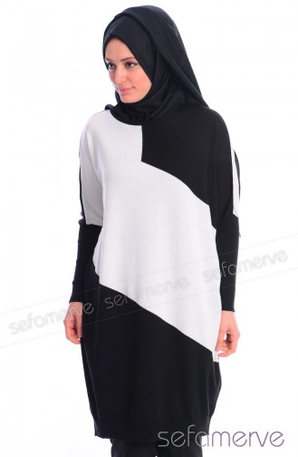 Triko Tunik 3356-01 Siyah Beyaz