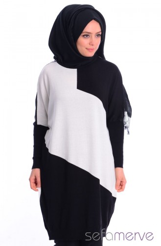 Triko Tunik 3356-01 Siyah Beyaz