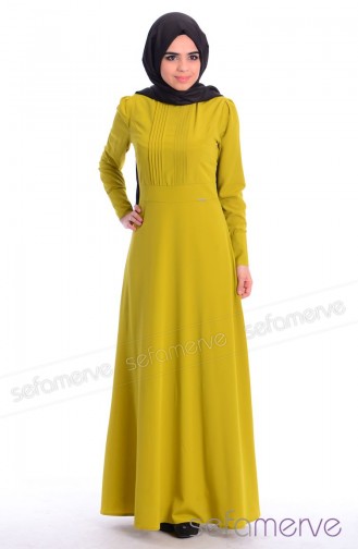 Tesettür Elbise FY 52196-05 Sarımtırak