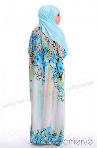 Şallı Pratik Namaz Elbisesi 8999-15 Mint Yeşil Mavi