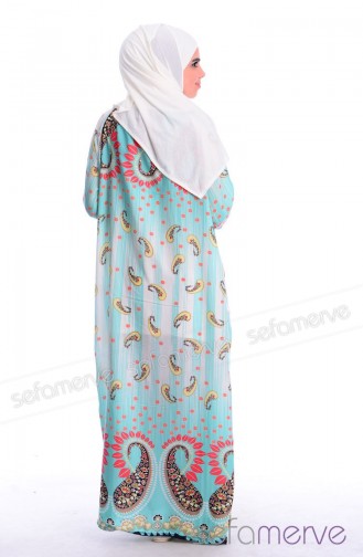 Practical Prayer Dress With Shawl 8999-16 Mint Green-Eccru 8999-16