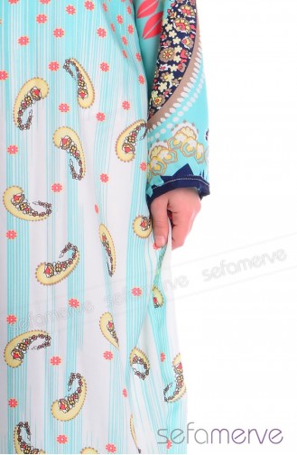 Practical Prayer Dress With Shawl 8999-16 Mint Green-Eccru 8999-16