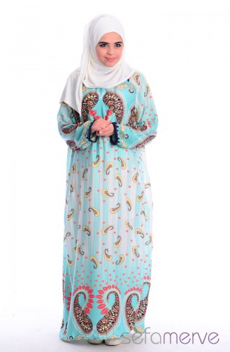 Practical Prayer Dress With Shawl 8999-16 Mint Green-Eccru 8999-16