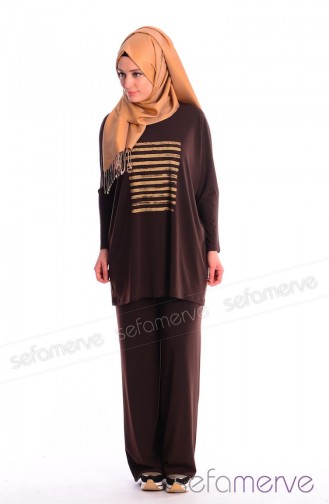 Demet Yıldız Tunic Trouser Set 7799-04 Brown 7799-04