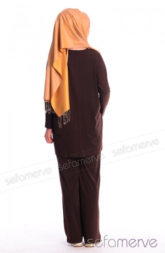 Demet Yıldız Tunic Trouser Set 7799-04 Brown 7799-04