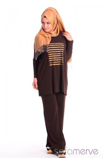 Demet Yıldız Tunic Trouser Set 7799-04 Brown 7799-04