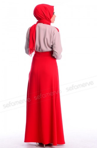 ZRF Tesettür Elbise 0444-02 Kırmızı