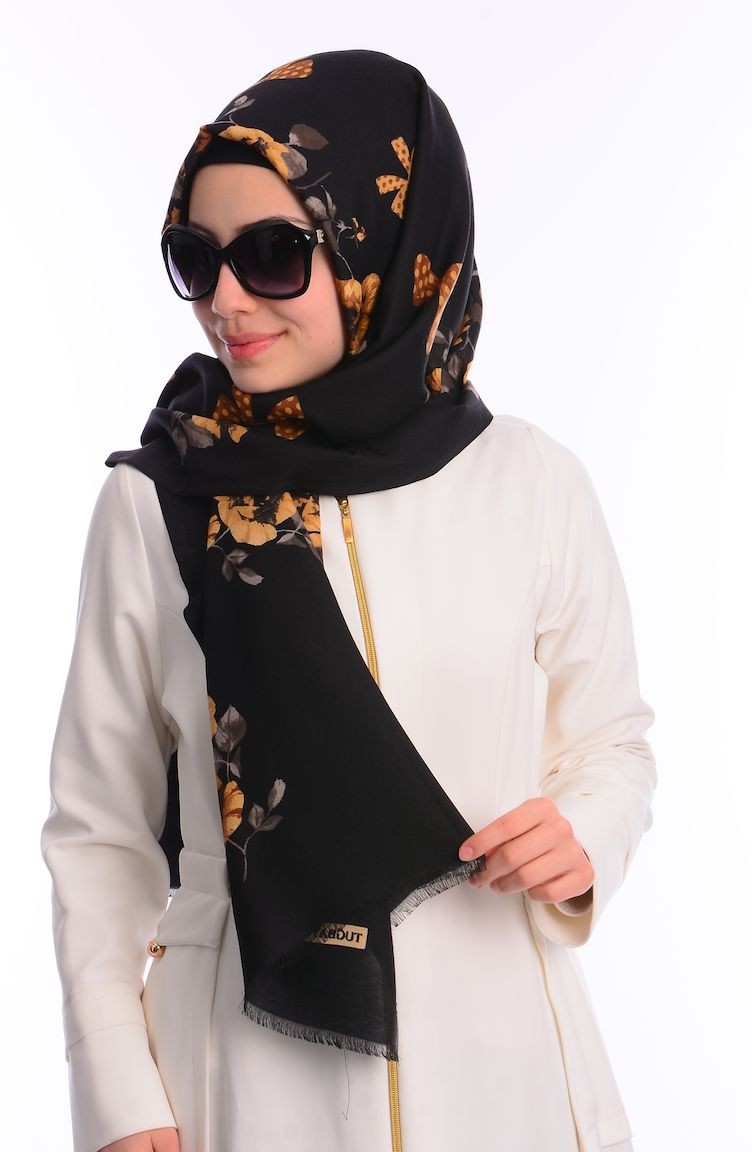 Sefamerve Zuhre Shawl 03 Black Yellow 03 Sefamerve
