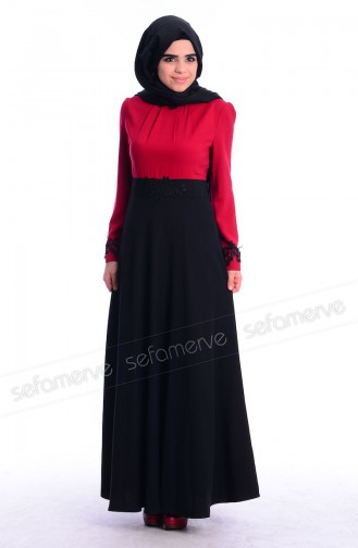 Modahanne Tesettür Elbise 0949-01 Bordo