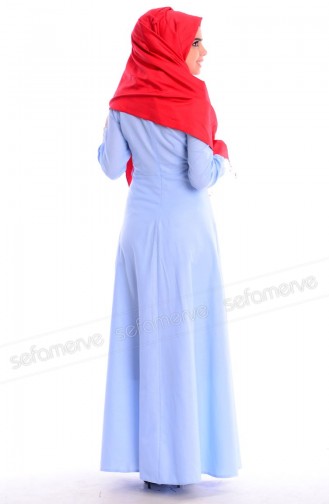 Tesettür Elbise FY 52207-01 Buz Mavi