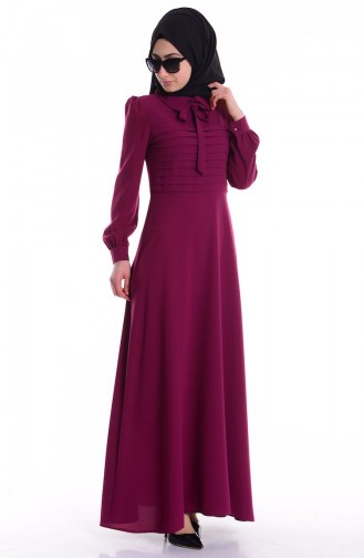 Pileli Krep Elbise 4153-01 Fuşya