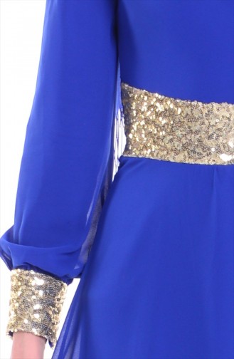 فستان شيفون بتفاصيل من الترتر لون ازرق 2398-01