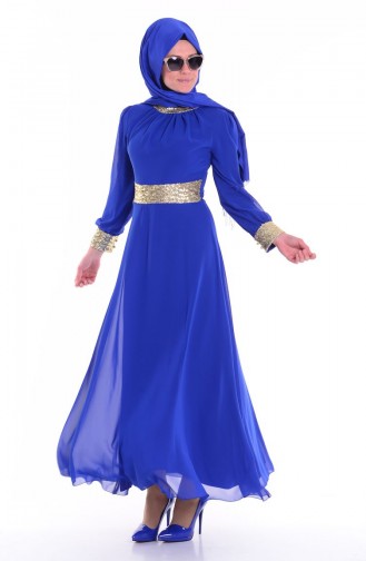 فستان شيفون بتفاصيل من الترتر لون ازرق 2398-01