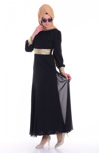 Besticktes Abendkleid aus Chiffon 2398-04 Schwarz 2398-04