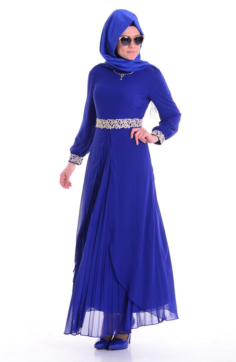 فساتين سهرة بتصميم اسلامي أزرق 4027-01