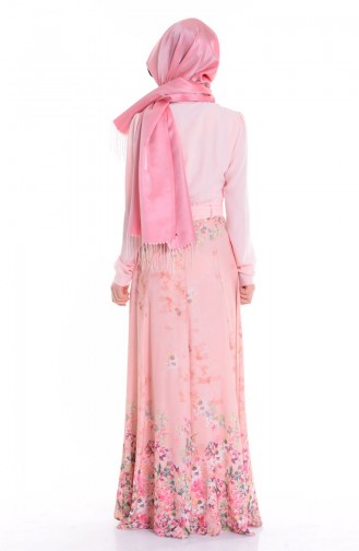 Baskılı Krep Elbise 4896-02 Pudra