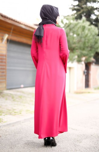 Kreppstoff Kleid mit Halskette 4181-03 Fuchsia 4181-03