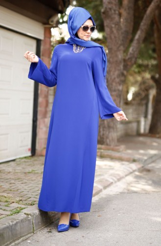 شوكران فستان كريب بتصميم مُزين بقلادة 4181-04 لون أزرق 4181-04