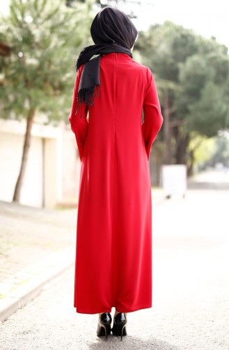 شوكران فستان كريب بتصميم مُزين بقلادة 4181-05 لون خمري 4181-05