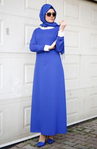 شوكران فستان كريب بتصميم ياقة قميص 4188-02 لون أزرق 4188-02