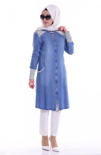 Kapüşonlu Kot Tunik 6124-01 Kot Mavi