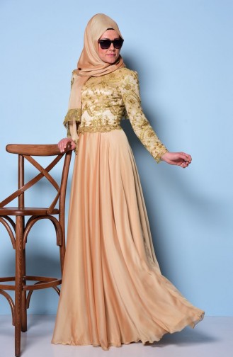 Robe de Soirée Bordée 0038-02 Gold 0038-02