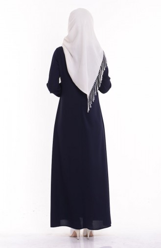 Navy Blue Hijab Evening Dress 4187-03