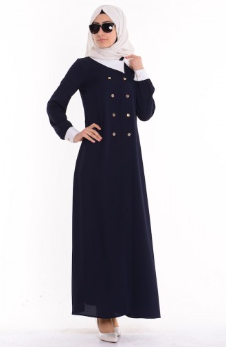 Navy Blue Hijab Evening Dress 4187-03