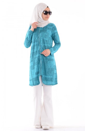 Fermuarlı Hırka 5215-04 Turkuaz