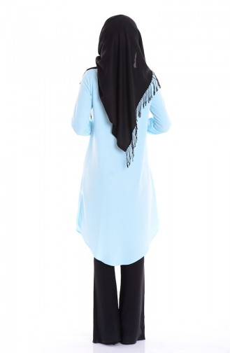Uzun Krep Tunik 2516-11 Buz Mavi